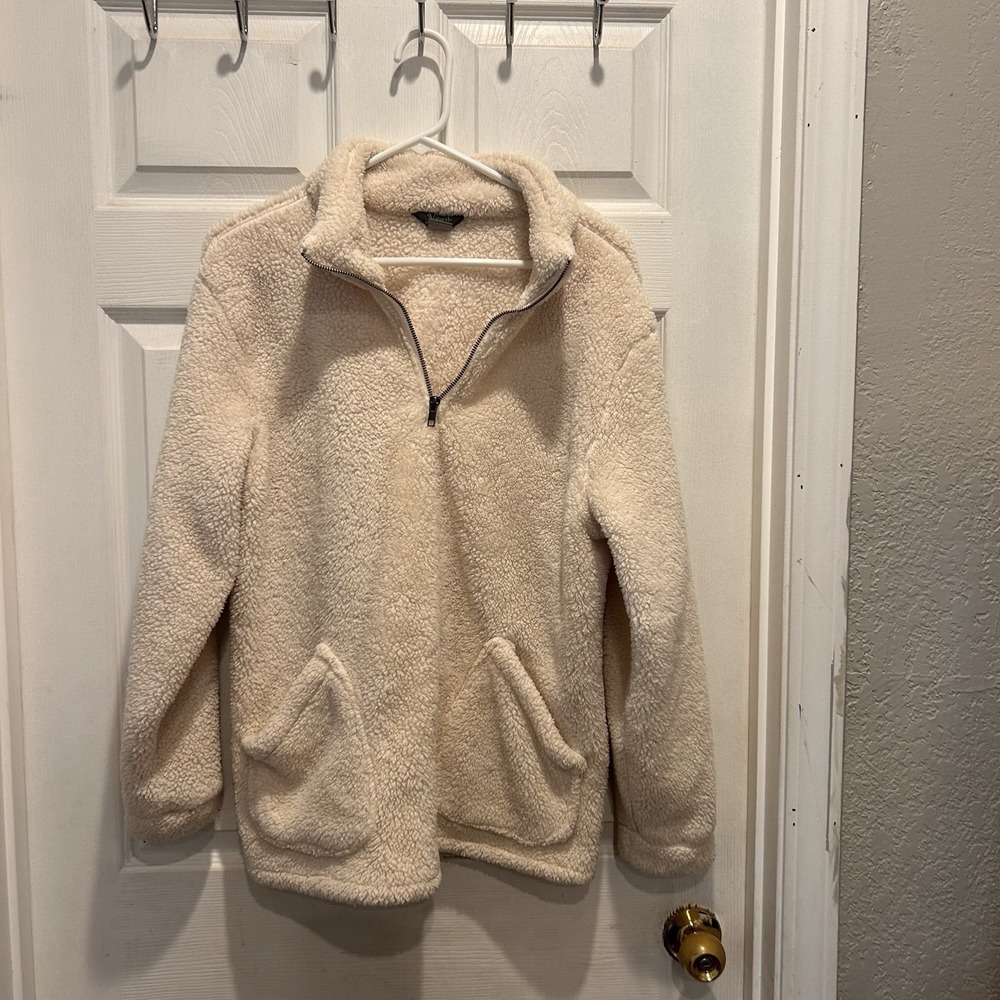 Natural Reflections Cream 1/4 Zip Pocket Long Sleeve Jacket Women's Large Cozy
